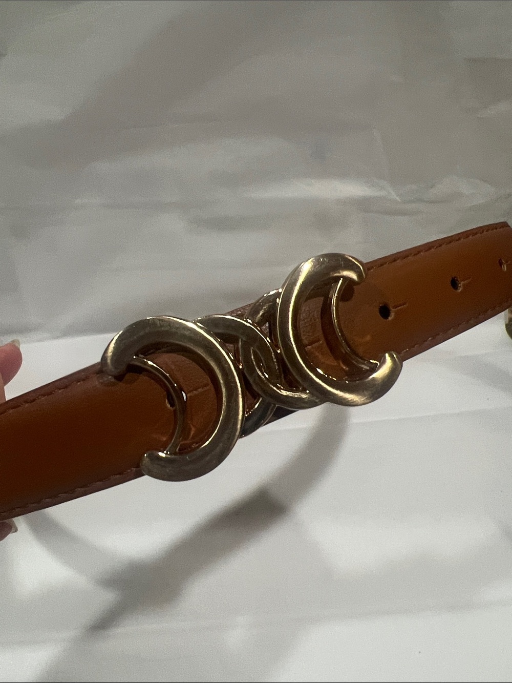 Primark Brown Leather Belt with Gold Double-Circle Buckle